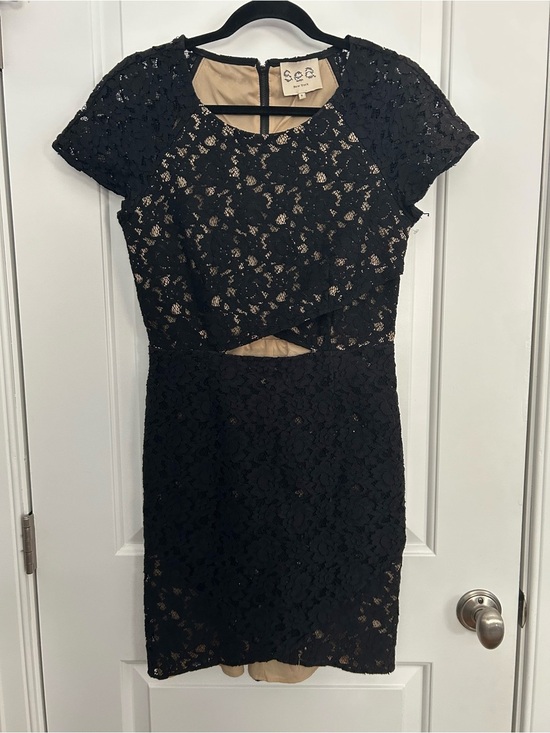 Sea New York Dresses & Skirts - Sea New York Lace Cut Out Lace Black Nude Sheath Dress